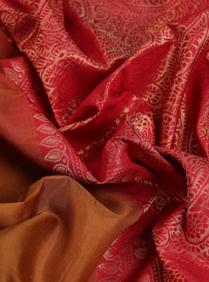 Pure soft silk saree dark mustard and red with zari woven geometric buttas and zari woven border