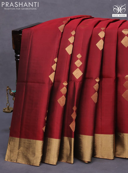 Pure soft silk saree maroon and pastel brown with zari woven geometric buttas and zari woven border