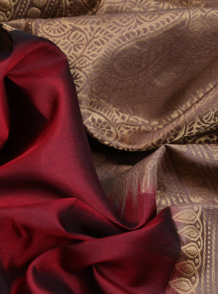 Pure soft silk saree maroon and pastel brown with zari woven geometric buttas and zari woven border