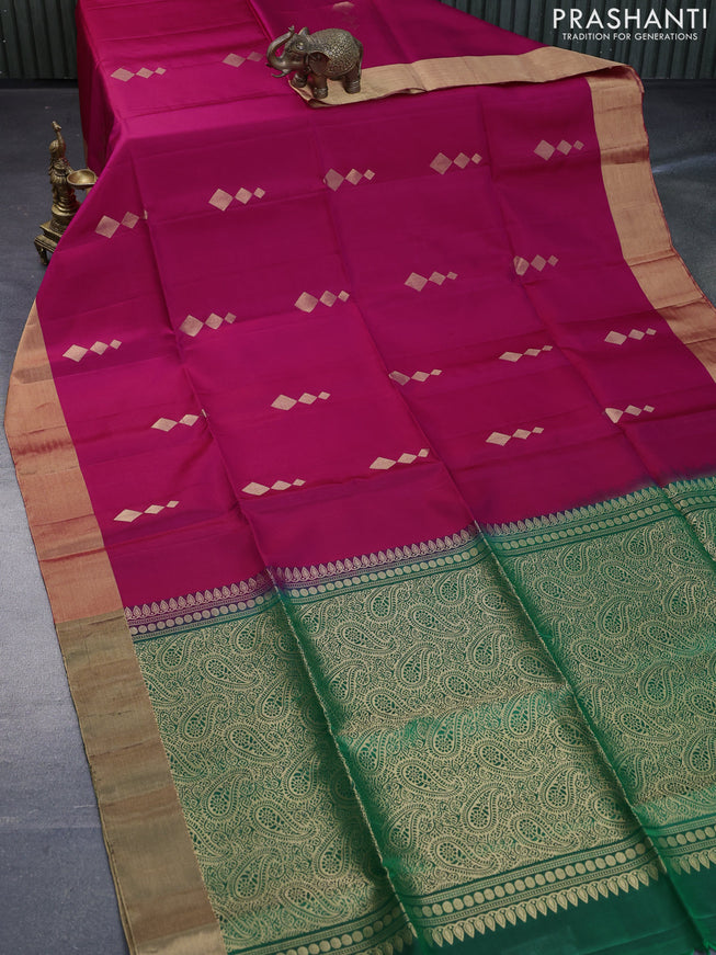 Pure soft silk saree pink and green with zari woven geometric buttas and zari woven border