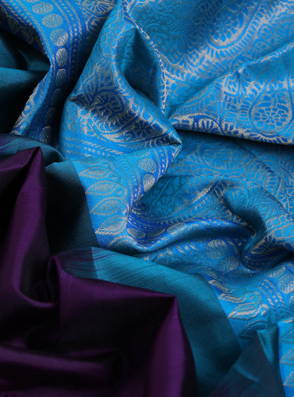 Pure soft silk saree deep violet and dual shade of blue with zari woven geometric buttas and zari woven border