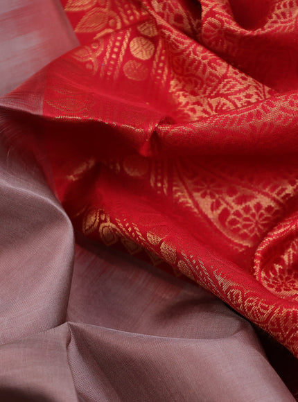 Pure soft silk saree pastel brown and red with zari woven geometric buttas and zari woven border