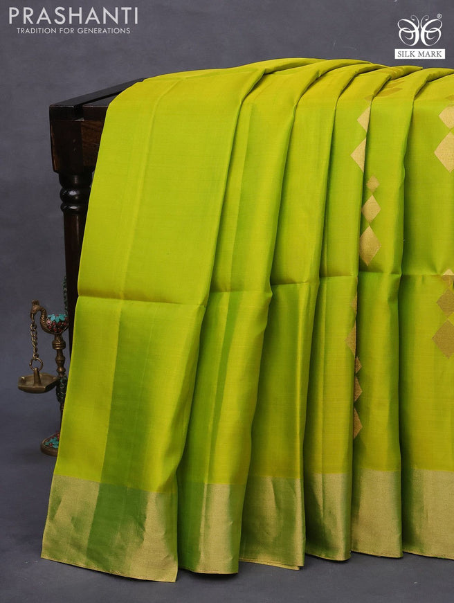 Pure soft silk saree dual shade of light green and green with zari woven geometric buttas and zari woven border