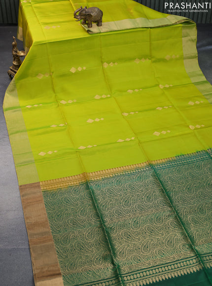 Pure soft silk saree dual shade of light green and green with zari woven geometric buttas and zari woven border