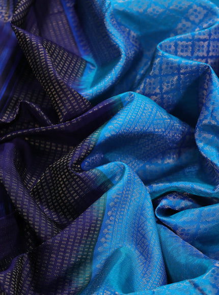 Pure soft silk saree navy blue and dual shade of blue with zari weaves & buttas in borderless style