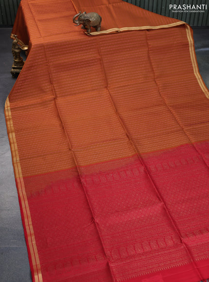 Pure soft silk saree honey shade and red with allover thread & zari woven geometric weaves and zari woven border