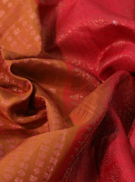 Pure soft silk saree honey shade and red with allover thread & zari woven geometric weaves and zari woven border