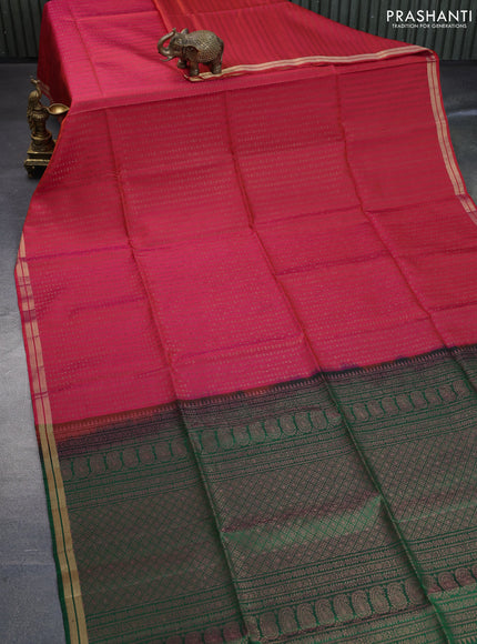 Pure soft silk saree dual shade of pinkish orange and green with allover thread & zari woven geometric weaves and zari woven border