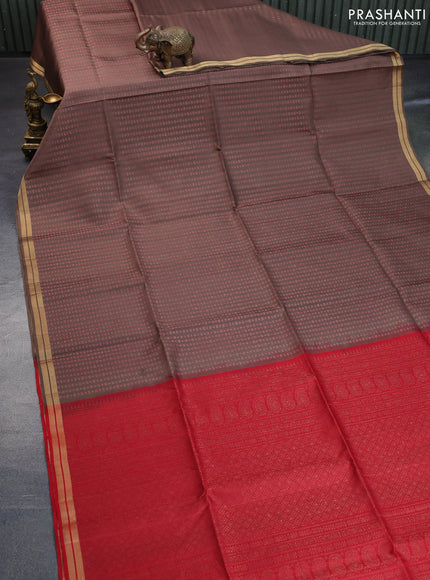 Pure soft silk saree brown shade and red with allover thread & zari woven geometric weaves and zari woven border