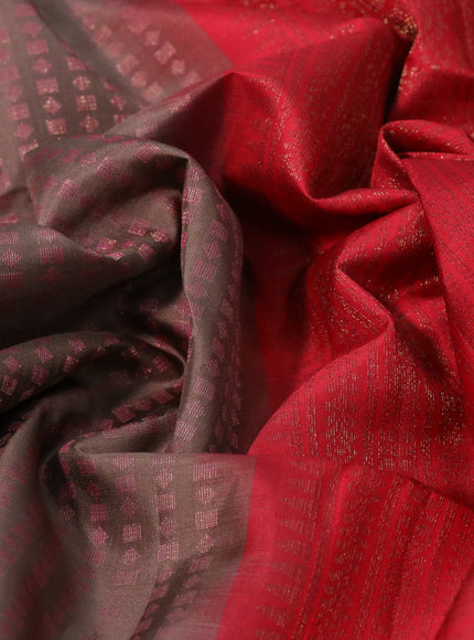 Pure soft silk saree brown shade and red with allover thread & zari woven geometric weaves and zari woven border