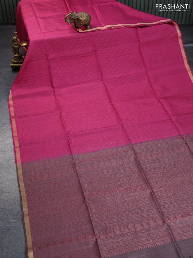 Pure soft silk saree pink and pastel brown with allover thread & zari woven geometric weaves and zari woven border