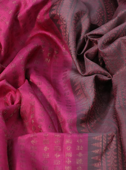 Pure soft silk saree pink and pastel brown with allover thread & zari woven geometric weaves and zari woven border