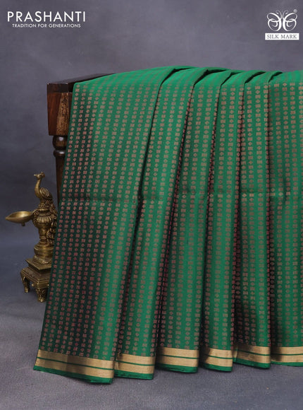 Pure soft silk saree dark green and red with allover thread & zari woven geometric weaves and zari woven border