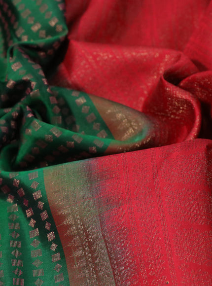 Pure soft silk saree dark green and red with allover thread & zari woven geometric weaves and zari woven border