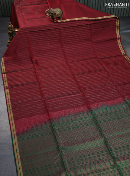 Pure soft silk saree maroon and green with allover thread & zari woven geometric weaves and zari woven border