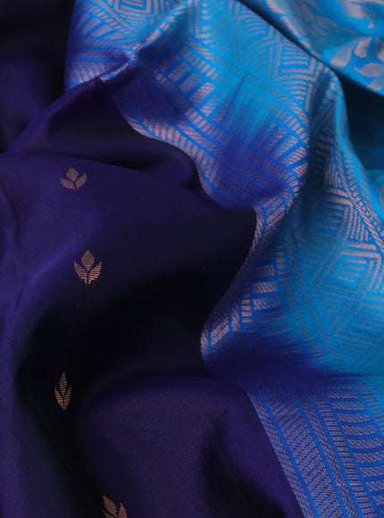 Pure soft silk saree dark blue and teal blue with allover zari woven buttas and ikat style border