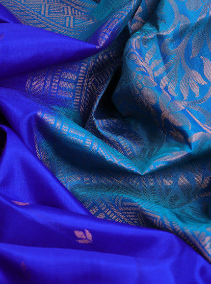 Pure soft silk saree royal blue and dual shade of teal bluish green with allover zari woven buttas and ikat style border