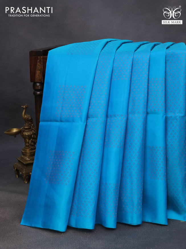 Pure soft silk saree dual shade of blue and purple with thread & zari weaves & buttas in borderless style