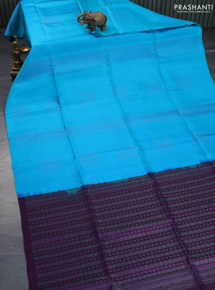 Pure soft silk saree dual shade of blue and purple with thread & zari weaves & buttas in borderless style