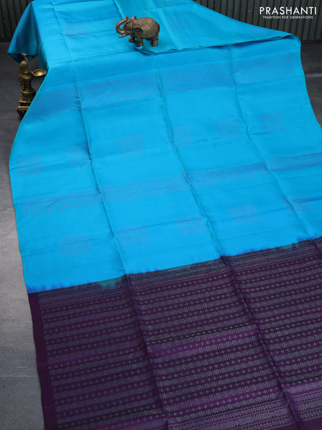 Pure soft silk saree dual shade of blue and purple with thread & zari weaves & buttas in borderless style