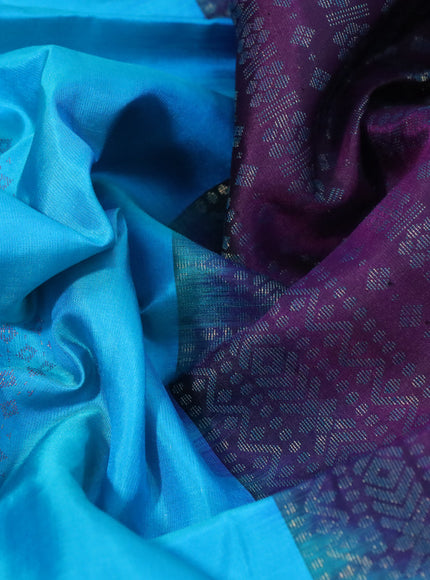 Pure soft silk saree dual shade of blue and purple with thread & zari weaves & buttas in borderless style