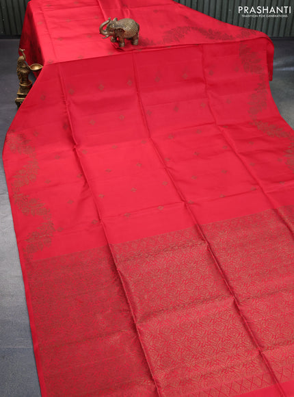 Pure soft silk saree red with thread & zari woven buttas in borderless style