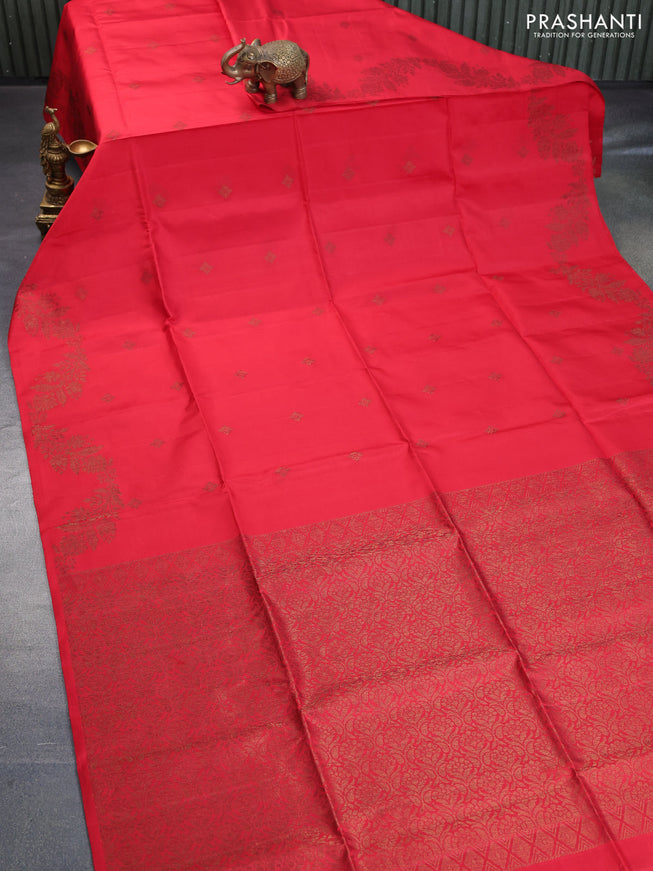 Pure soft silk saree red with thread & zari woven buttas in borderless style