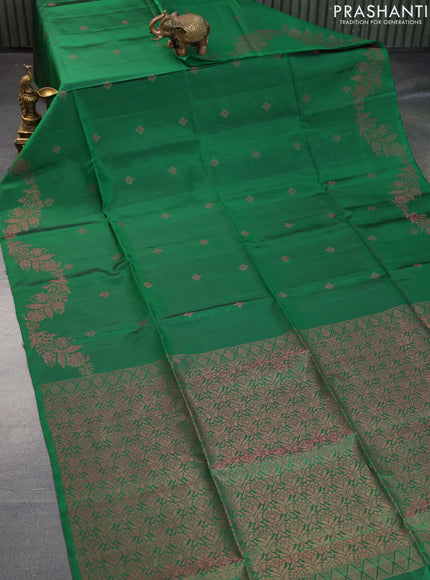 Pure soft silk saree green with thread & zari woven buttas in borderless style