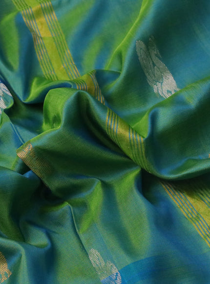 Pure uppada silk saree blue and cs blue green with zari woven buttas and zari woven border