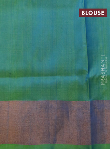 Pure uppada silk saree blue and cs blue green with zari woven buttas and zari woven border