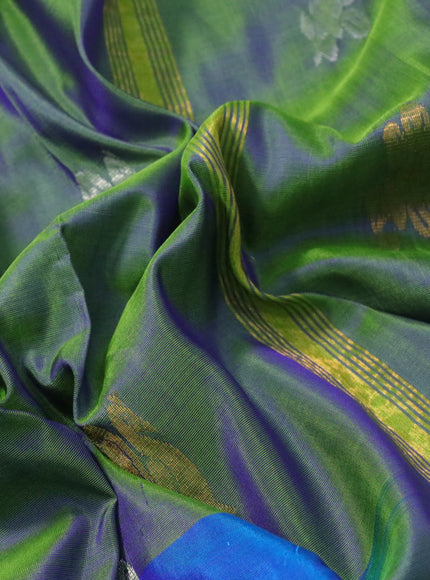 Pure uppada silk saree blue and dual shade of green blue with zari woven buttas and zari woven border