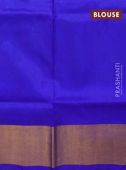 Pure uppada silk saree dual shade of teal blue and blue with silver & gold zari woven buttas and zari woven border