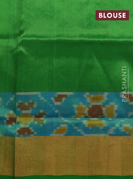 Pure uppada silk saree pink and green with allover zari weaves and ikat style zari woven border