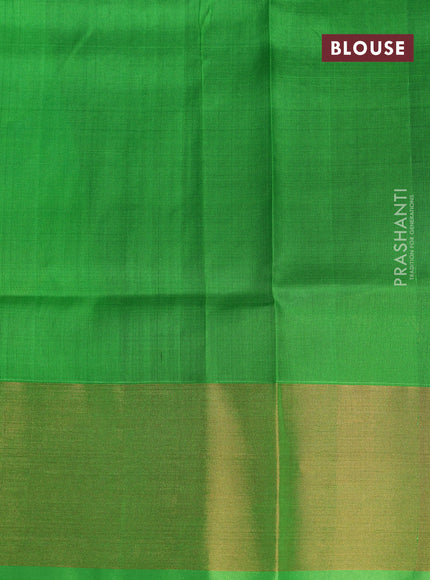 Pure uppada silk saree peacock green and light green with silver & gold zari woven buttas and jamdhani design pallu & zari woven border