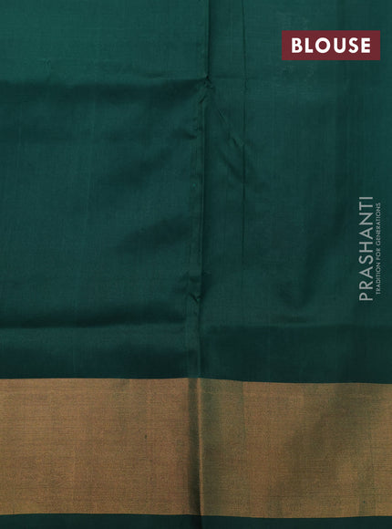 Pure uppada silk saree dual shade of greyish green and bottle green with silver & gold zari woven buttas and zari woven border