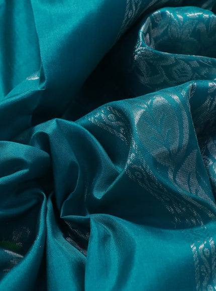 Pure uppada silk saree teal blue shade with thread & silverzari woven buttas and silver zari woven border