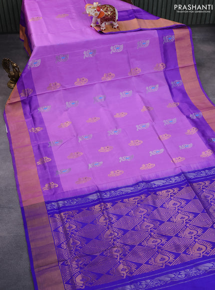 Pure uppada silk saree lavender and blue with silver & gold zari woven buttas and zari woven border