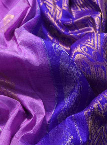 Pure uppada silk saree lavender and blue with silver & gold zari woven buttas and zari woven border