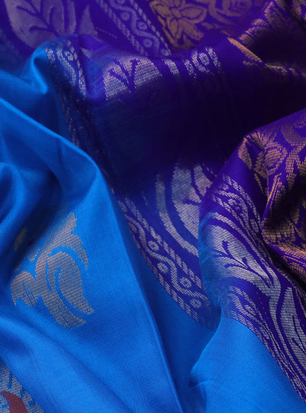 Pure uppada silk saree cs blue and blue with silver & gold zari woven buttas and zari woven border