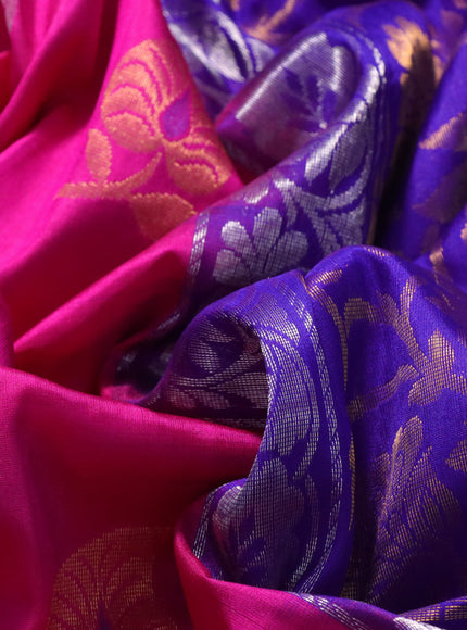 Pure uppada silk saree pink and blue with silver & gold zari woven buttas and zari woven border