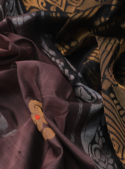 Pure uppada silk saree rosy brown and black with silver & gold zari woven buttas and zari woven border