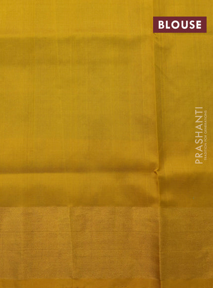 Pure uppada silk saree peacock blue and yellow with silver & gold zari woven buttas and zari woven border