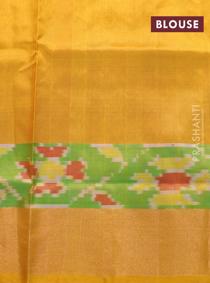 Pure uppada silk saree maroon and mustard yellow with silver & gold zari woven buttas and zari woven ikat style border