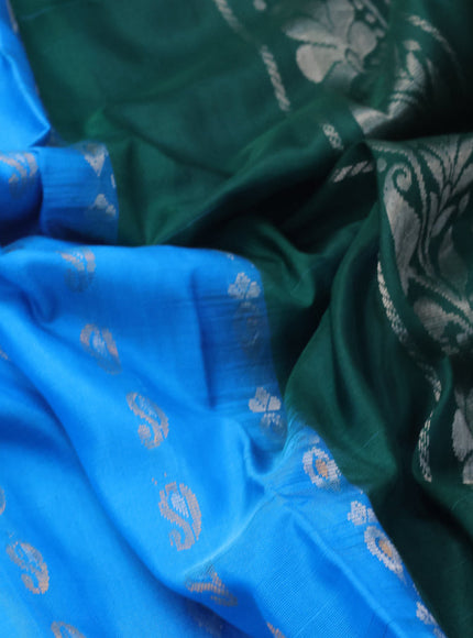 Pure uppada silk saree light blue and green with silver & gold zari woven buttas and zari woven ikat style border