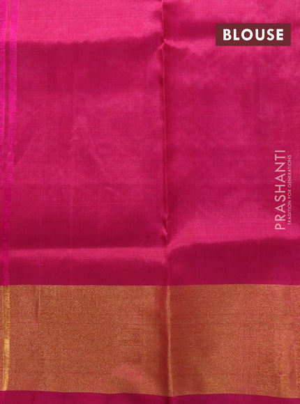 Pure uppada silk saree peach pink shade and pink with silver & gold zari woven buttas and zari woven border