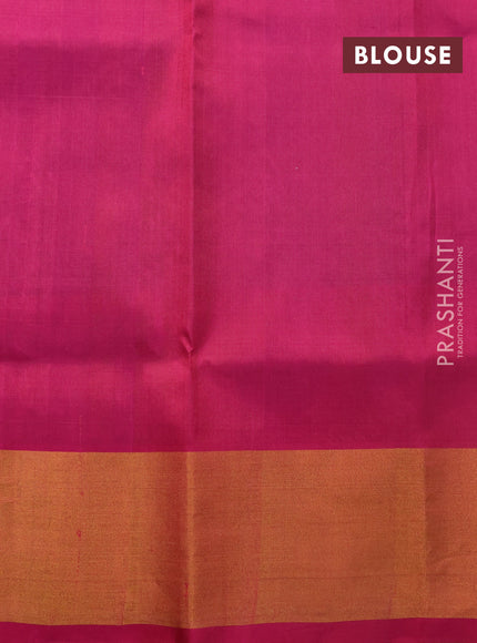 Pure uppada silk saree peacock blue and pink with silver & gold zari woven buttas and zari woven border