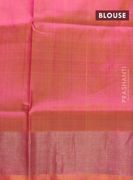 Pure uppada silk saree pink and dual shade of yellow with silver & gold zari woven buttas and zari woven border