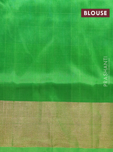 Pure uppada silk saree cs blue and parrot green with silver & gold zari woven buttas and zari woven border