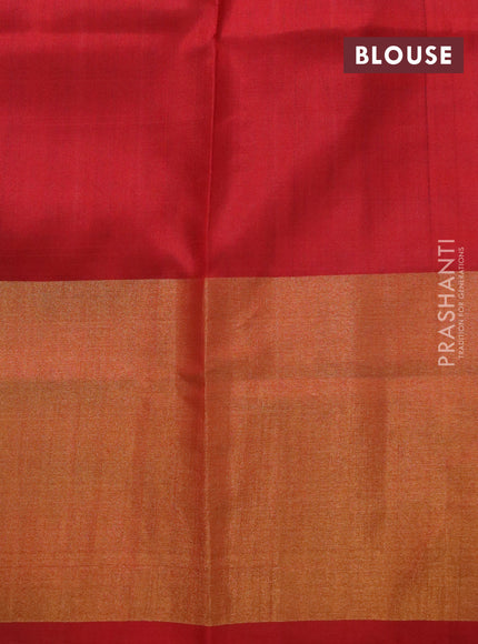 Pure uppada silk saree peacock blue and red with silver zari woven tilak buttas and long zari woven border