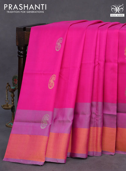 Pure uppada silk saree pink and grey with silver & gold zari woven buttas and zari woven border